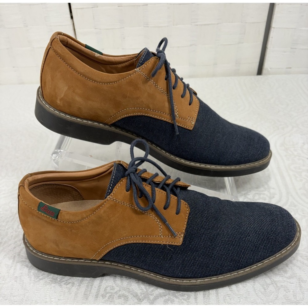 G.H. Bass & Co. Patterson men's oxford shoes blue denim & tan leather 10.5M